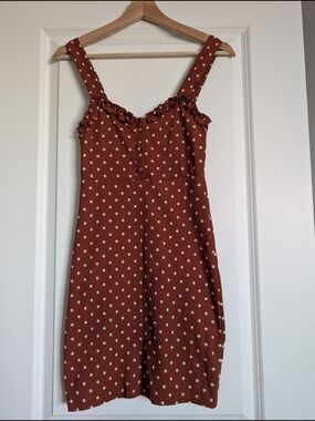 Urban Outfitters Rust Polka Dot Ruffle Mini Dress - Size S